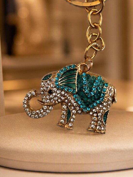 Accessories - Gold-Tone Teal Crystal Elephant Keychain NWOT